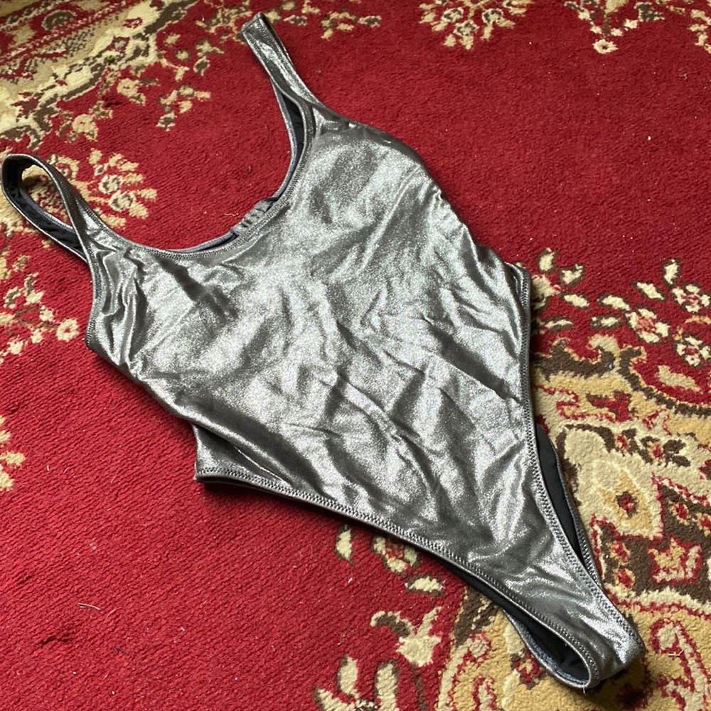 Metallic silver body suite